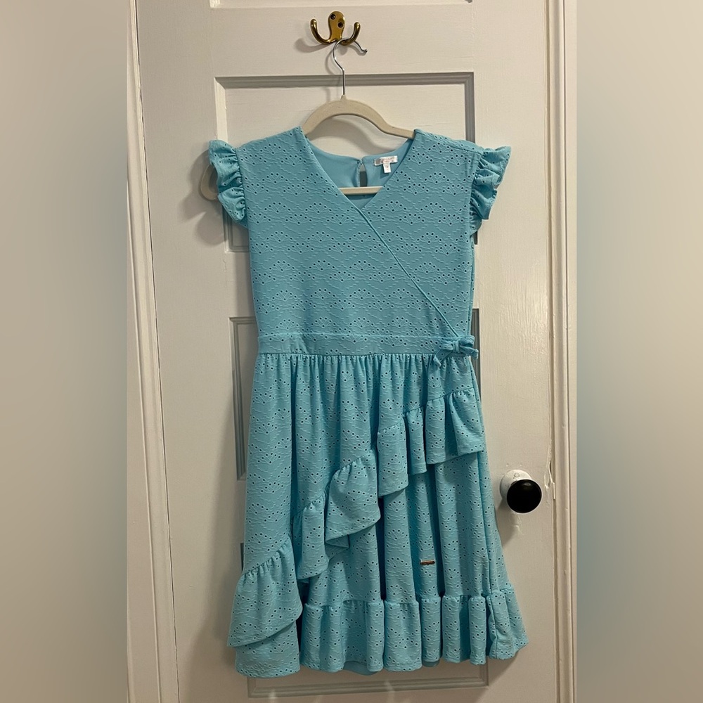 Tahari Light Blue Eyelet Kids Dress Size 12